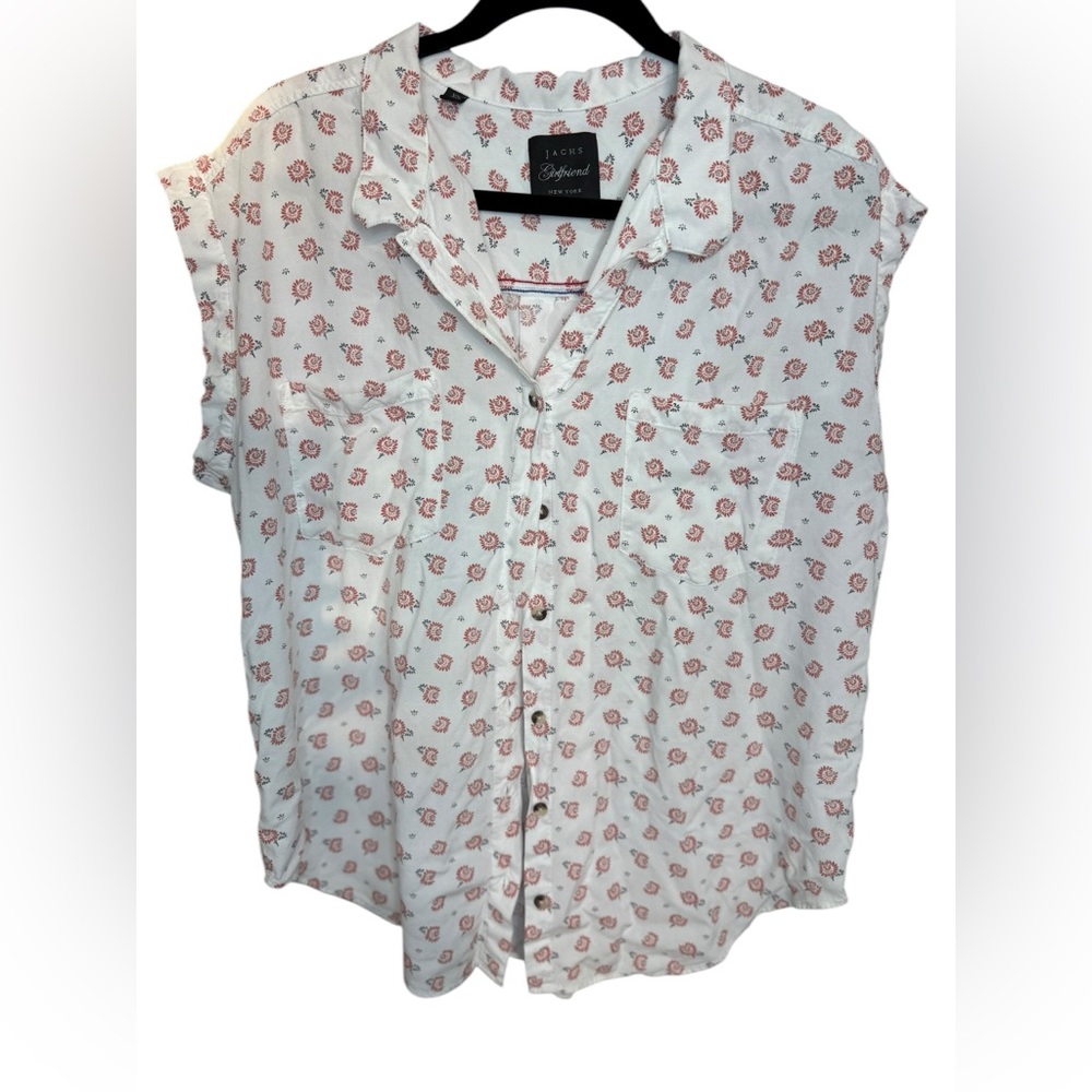 JACHS Girlfriend White Shirt with Red Floral Design XL